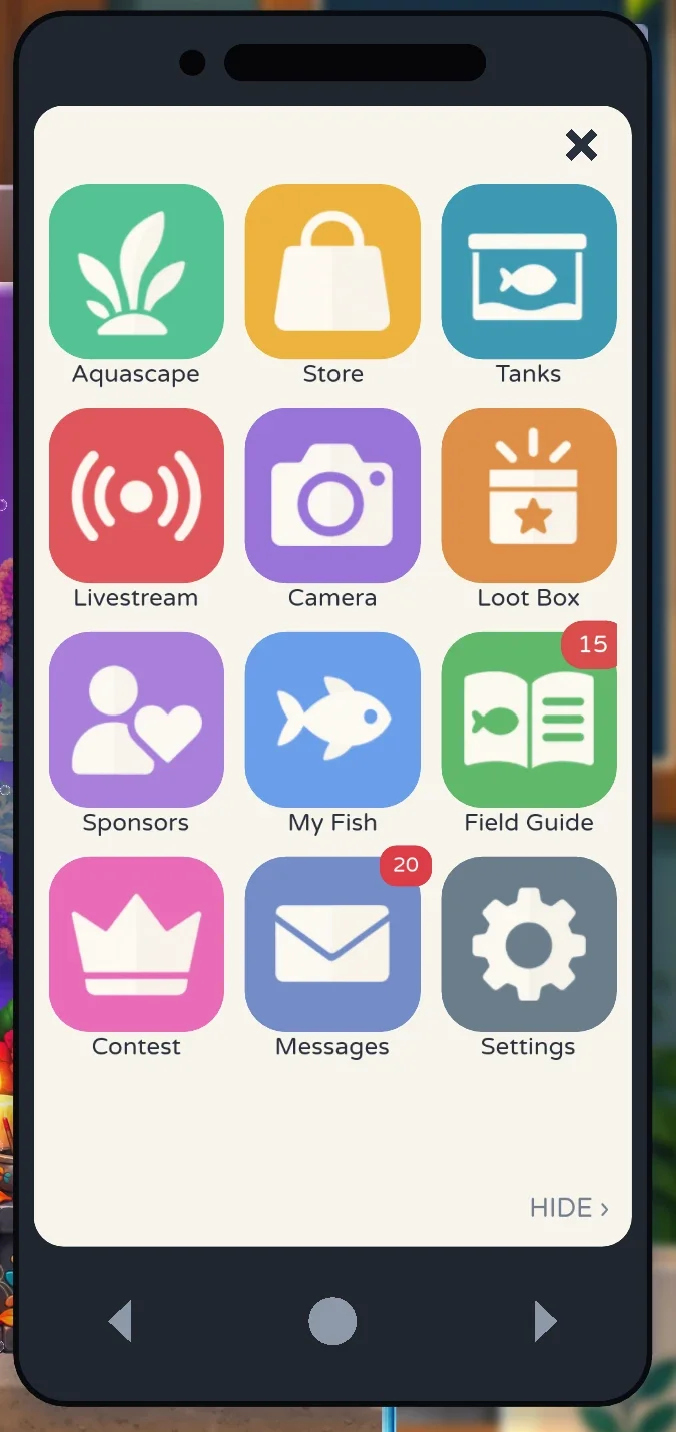 The phone, with thirty-odd hand-drawn icons finally replacing the placeholder art, and back / home / forward that walk a real history.