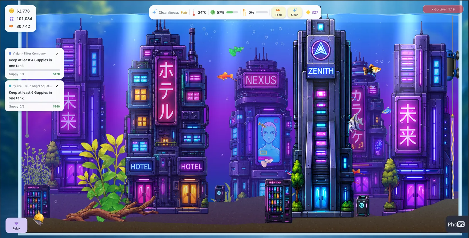 Downtown. The towers are the tallest decor in the game.
